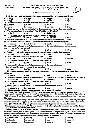 6 Đề kiểm tra định kỳ học kỳ I môn Tiếng Anh Lớp 10 thí điểm - Năm học 2015-2016 (Có đáp án)